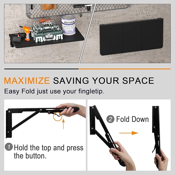 TEAMIX Wall Mounted Desk, Folding Table for Small Spaces, Wall Floating Desk with Heavy Duty Brackets for Laundry Room,Kitchen,Office Storage