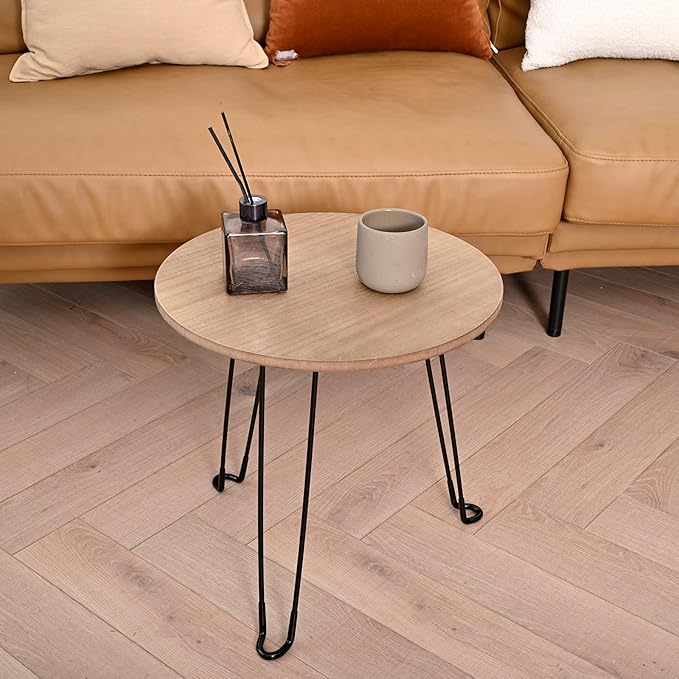 SwallowLiving Farmhouse Side Table with Metal Legs & Wooden Top - Small Wood End Table Nightstand for Living Room, Bedroom - Rustic Accent Table (16 Inch, Brown)