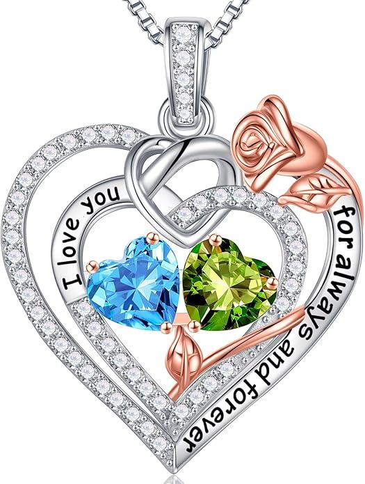 Iefil Christmas Gifts for Wife Women - 925 Sterling Silver Double Birthstone Necklace, Anniversary Birthday Gifts for Women, Jewelry Gift for Wife Girlfriend Mom Her