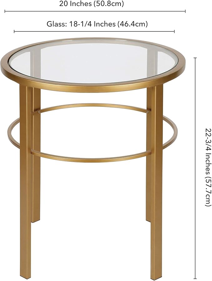 Henn&Hart 20" Wide Round Side Table in Brass, Table for Living Room, Bedroom