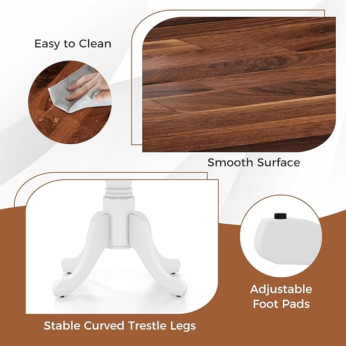 Giantex Round Dining Table, 39" D X 29" H, Rubber Wood Pedestal Table W/Round Tabletop & Curved Trestle Legs, 4-Person Dinner Table for Kitchen, Dining Room, Restaurant (Walnut & White)