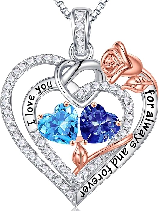 Iefil Christmas Gifts for Wife Women - 925 Sterling Silver Double Birthstone Necklace, Anniversary Birthday Gifts for Women, Jewelry Gift for Wife Girlfriend Mom Her