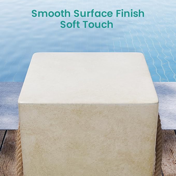 SUNBURY Outdoor Side Table, Concrete Side Table for Patio,18" H Small End Table w Hemp Rope, Indoor & Patio Accent Table Coffee Table Warm Gray, Stone Side Table Garden Plant Stands