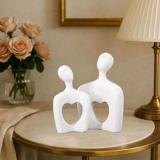 Resin Couple Statues with Heart Hollow, Romantic Hugging Figurines for Home Decor, Modern Marble-Look Sculptures for Shelf, Table, Living Room, Bedroom, Office Decor, Anniversary Wedding Gift