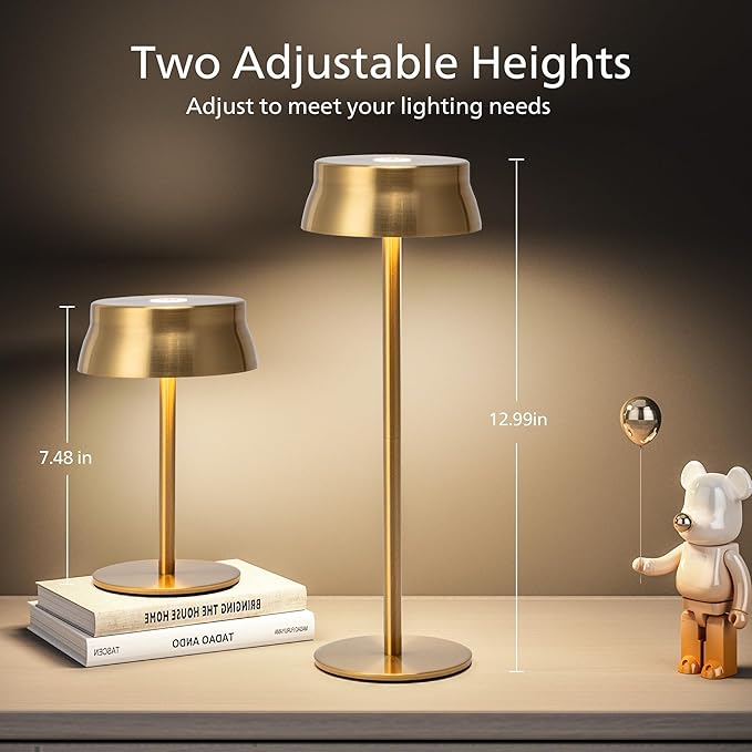 Philips Cordless Table Lamp, Portable Outdoor LED Desk Light,Rechargeable Battery Operated, 2 Adjustable Height, Touch Control & 3 Color Stepless Dimming, Waterproof Lamps for Restaurant/Bedroom