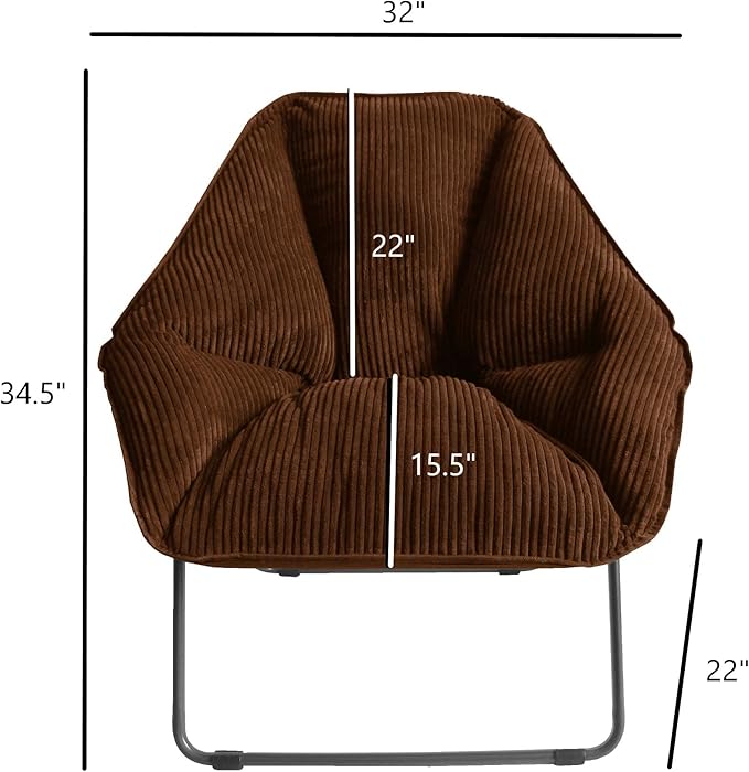 Zenithen Limited Foldable Portable Hexagon Metal Frame Folding Corduroy Soft Dish Chairs for Dorm Rooms, Bed Rooms, Gaming, and Living Room, Brown (Pack of 2)
