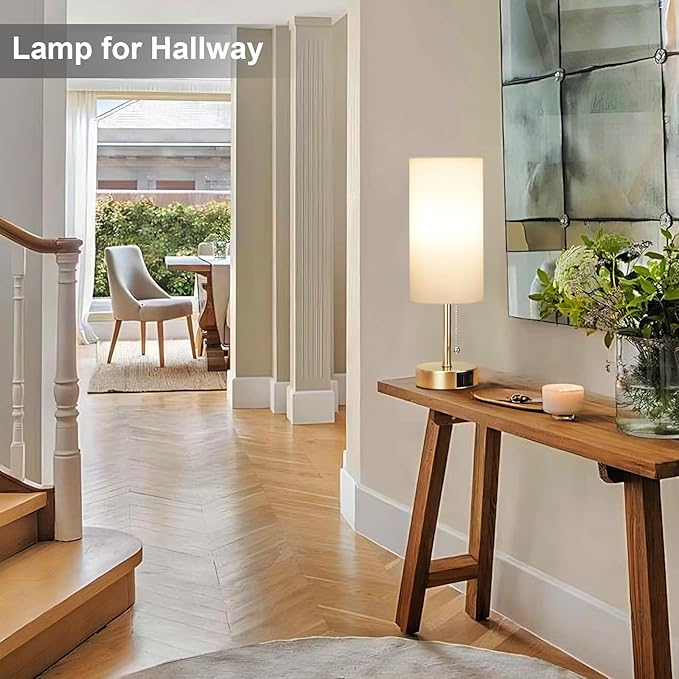 Gold Bedside Lamp for Bedroom Nightstand - Small Table Lamp with USB A + C Charging Port, 3 Color Temperatures Pull Chain Night Stand Light, Side Table Desk Reading Lamp for Living Room/Dorm Room