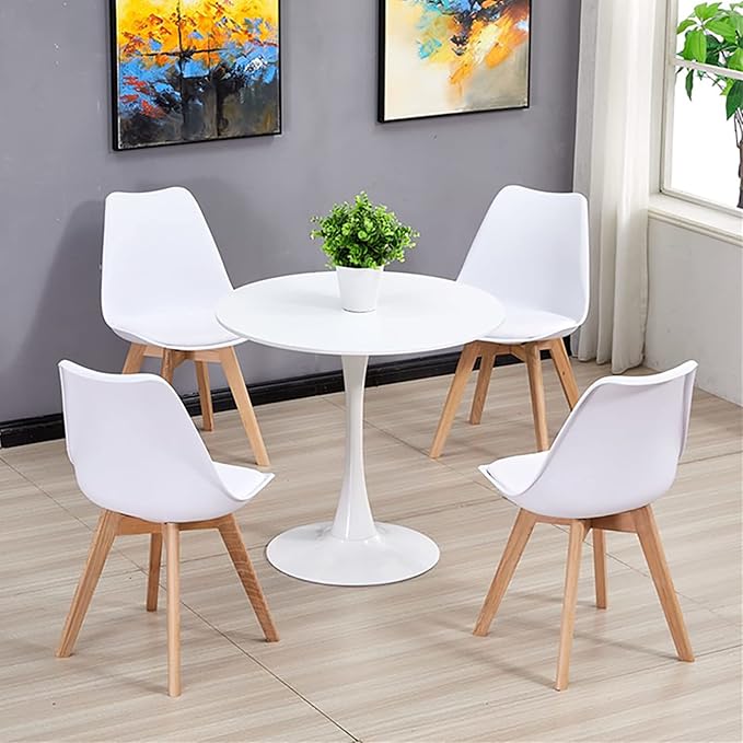 Tulip Table 32" Round Dining Table Set for 4, Mid Century Modern Circle Dining Table with Pedestal Base (White)