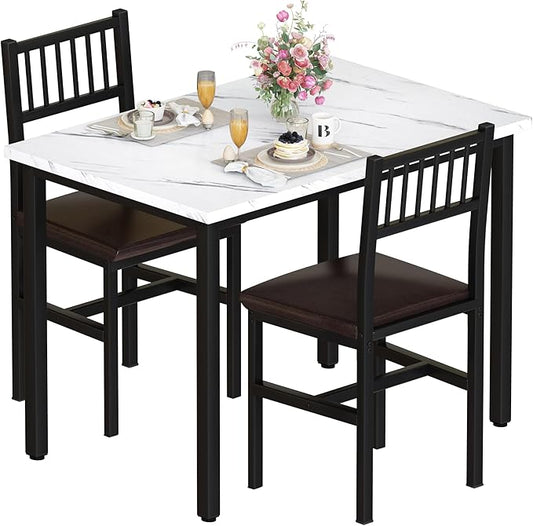 AWQM 3 Piece Dining Table Set for 2, Small Kitchen Table Set for 2 with Chairs,Wood Breakfast Nook Table and Chairs Set of 2,Dinette Set for Small Space,Dining Room,Apartment, White