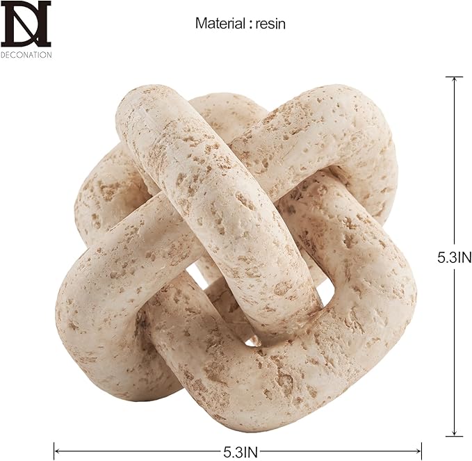 DN DECONATION 3 Link Knot Decor, Beige Travertine Coffee Table Decoration, Boho Resin Chain Link Decor, Modern Shelf Entryway Objects for Home Living Room Farmhouse Bedroom Inspired Aesthetic Art