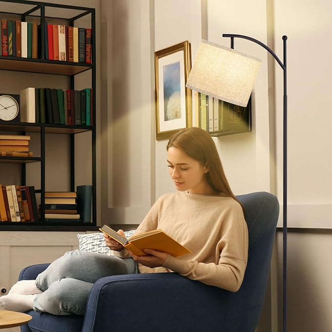 60" Floor Lamp With 3 Color Temperatures, Adjustable Grey Shade, Black Pole - Tall Lamp for Living Room, Bedroom, Office, Classroom, Dorm - 9W Bulb Included