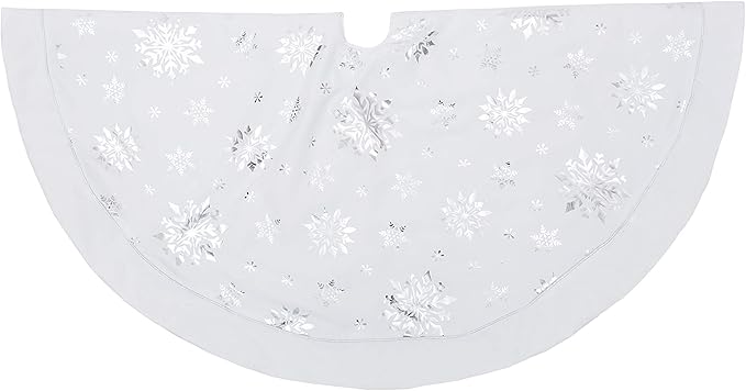 Flash World 48 Inch Large Christmas Tree Skirt Xmas Soft Cover Mat Decor Snowflake Collar Farmhouse Tree Skirt for Holiday Ornaments Party Home Indoor Decorations (White—Three Cotton Layer, 48INCH)