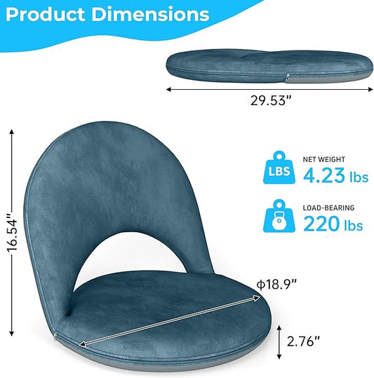 Floor Chair, 5-Position Foldable Floor Chair for Kids with Adjustable Back, Soft Sponge & Velvetean Cover, for Adults and Kids, Indoor Outdoor Use, Meditation, Gaming, Camping(Blue)