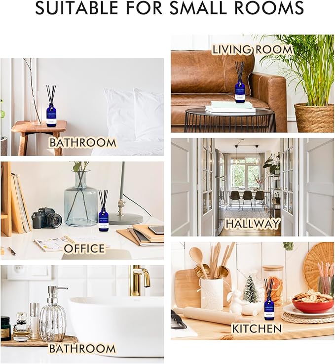 Reed Diffuser Set with Sticks, Sandalwood Scented Oil Diffuser for Bathroom, Room Fresheners, Home Fragrance Bedroom Office Decor & Gift