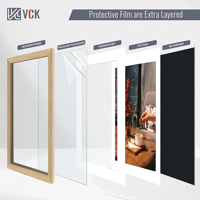 VCK 20x30 Poster Frame 2 Pack - Natural Oak, High-End Wood Picture Frames with Polished Plexiglass, Display 16x24 Photo with Mat or 20x30 without Mat, Art Gallery-Quality, Wall Hanging, Natural Oak