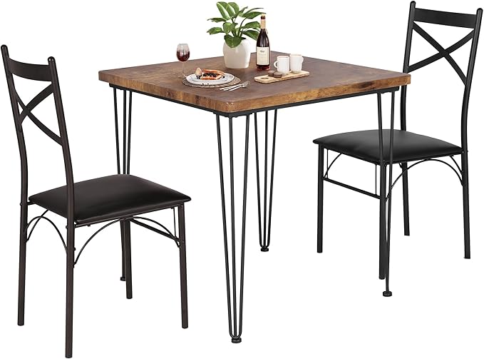 VECELO 3-Piece Dining Room Kitchen Table and Pu Cushion Chair Sets for Small Space