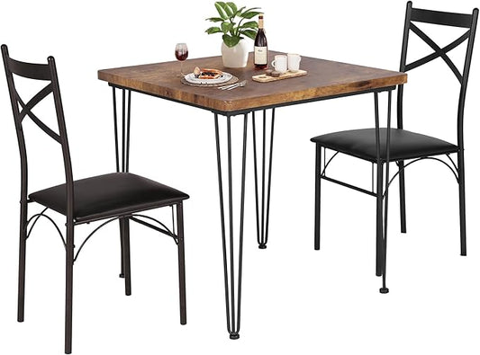 VECELO 3-Piece Dining Room Kitchen Table and Pu Cushion Chair Sets for Small Space