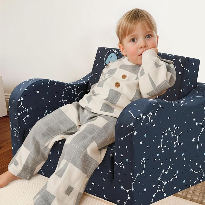 MeMoreCool Toddler Couch Sofa – 2-in-1 Foldable Kids Chair & Lounger for Ages 1–3 Soft Star Pattern | Pull-Out Sleep Sofa | Ideal for Playroom or Travel
