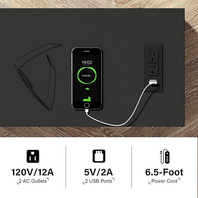 ChooChoo Black End Table Set of 2, Sofa Side Table Living Room with Charging Station,Narrow Night Stand with USB Ports & Power Outlets and Hidden Drawer