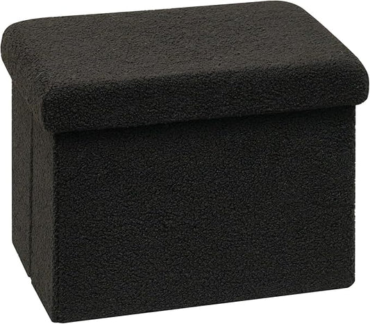 B FSOBEIIALEO Storage Ottoman Cube Small Sherpa Ottoman Foot Rest, Foldable Portable Boucle Ottomans, Faux Teddy Fur, Black 16.5"x12.6"x12.6"