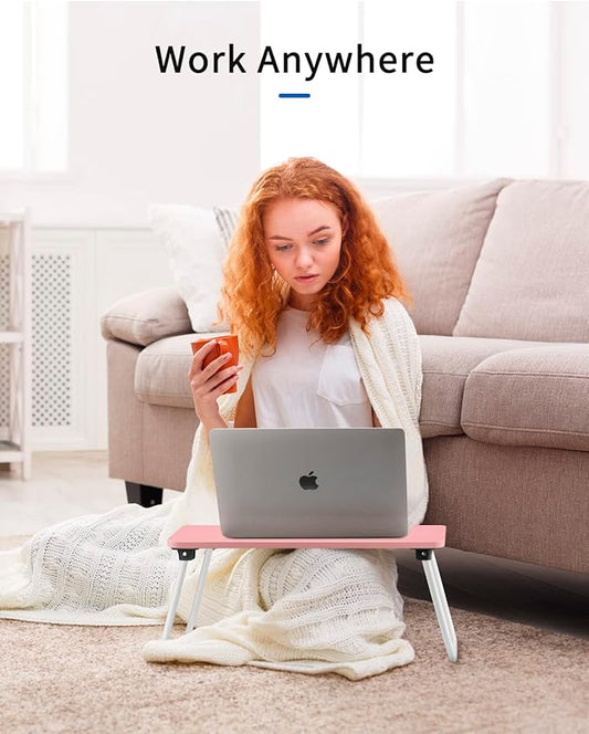 Ruxury Folding Lap Desk Laptop Stand Bed Desk Table Tray, Breakfast Serving Tray, Portable & Lightweight Mini Table for Sofa Couch Floor - - Pink