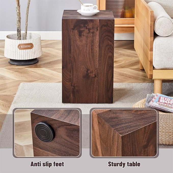 Side Table, End Table with Wood Grain, Modern Beside Sofa Couch Tables, Cube Accent Living Room Table, Bedside Table Nightstand for Small Spaces, Bedroom