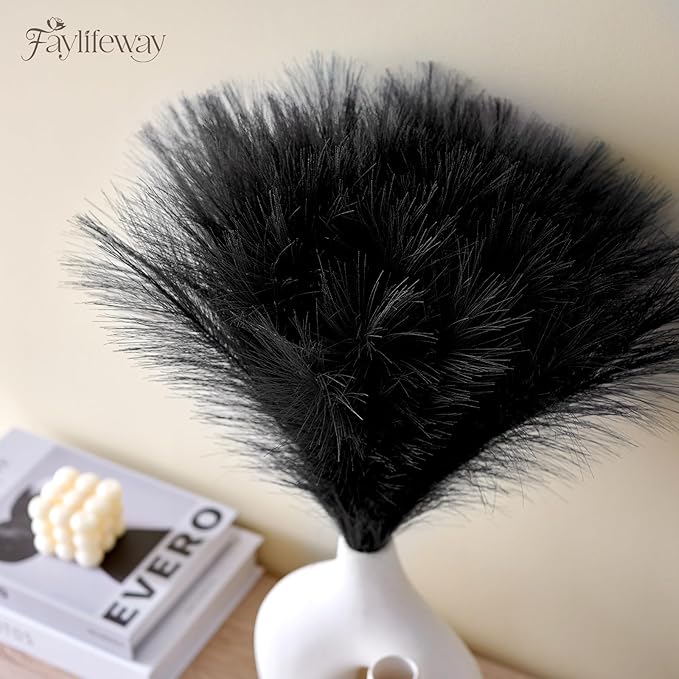 𝟱𝟬𝙥𝙘𝙨 Pampas Grass 𝟭𝟳in, Black Artificial Pampas Grass Faux Plants Floral Fluffy Feathers Vase Filler for Boho Home Wedding Party Decoration (𝗕𝗹𝗮𝗰𝗸)
