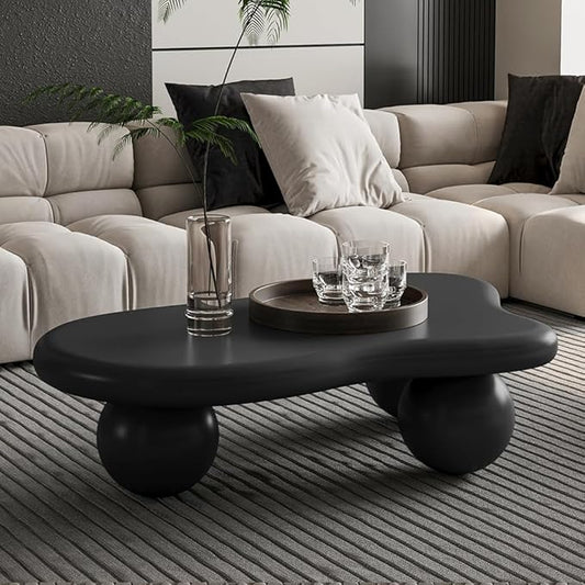 40" Irregular Cloud Coffee Table Asymmetrical Tea Table Low Center Tables with 3 Ball Legs for Living Room Office Apartment Modern Furniture Cream Black