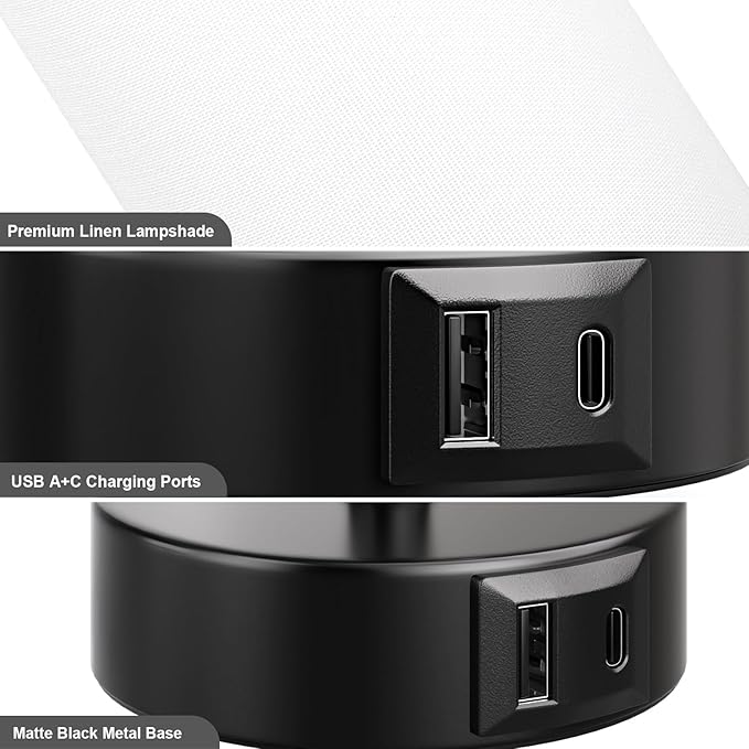 White Table Bedside Lamp for Bedroom Nightstand - Small Lamp with USB A + C Charging Port, 3 Color Temperatures Pull Chain Night Stand Light with Bulb, Side Table Desk Reading Lamp for Living Room