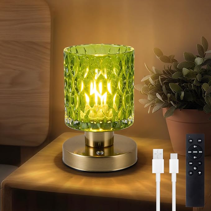 Modern Table Lamp with Remote Control, Cordless Dimmable Desk Lamp for Bedroom, Rechargeable Battery Operated, Touch Lamps for Night Stands Living Room, Bulb Included (Olive Green)
