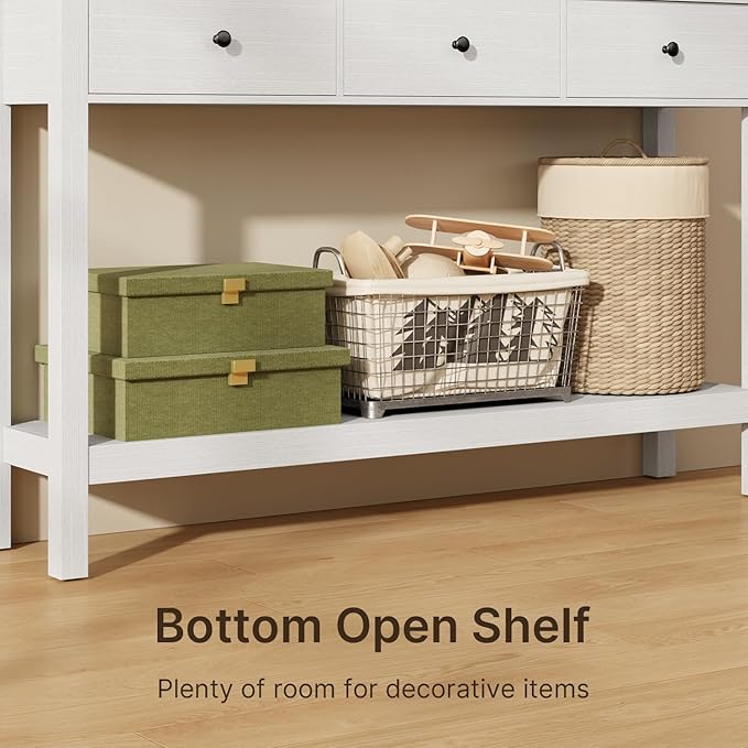 Gizoon Sofa Table with Drawers, Modern Accent Console Table with Open Shelf, Large Storage Space, for Living Room, Front Hall, Entrance Hall, Study Room, White