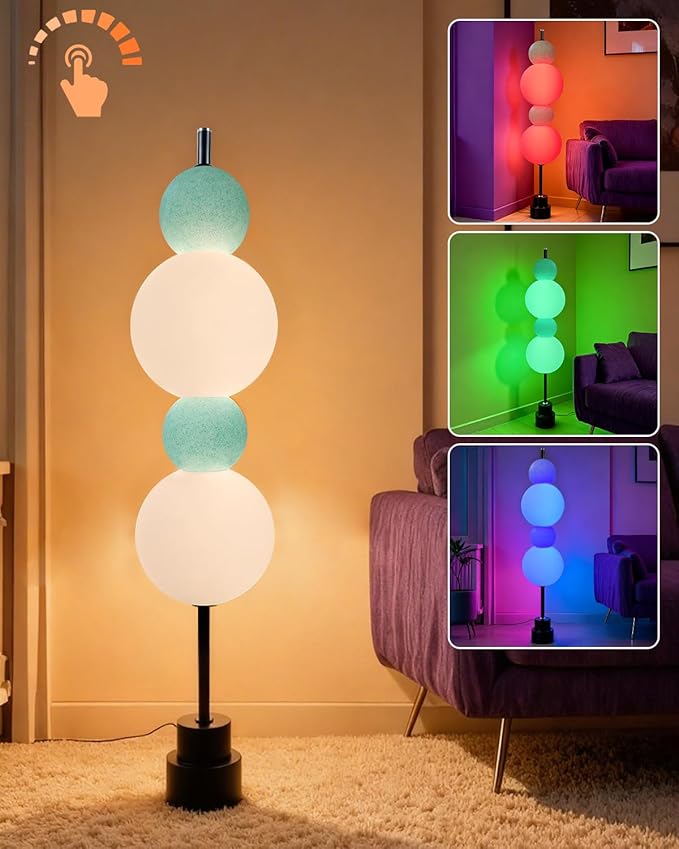 Lightdot RGB& 3000K Floor Lamp with Touch Control, Dimmable Colors Temperature & Brightness, Globe Modern Floor Lamp with Smart Bulb, Blue Standing Lamps for Living Room