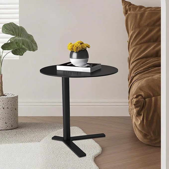 C Shaped Metal End Table, Small Round Side Table for Living Room, Bedroom, Office, Iron Accent Table for Sofa Couch, Drinking Tables for Cafes and Beverage Shops (Black, Heights 24.8in)