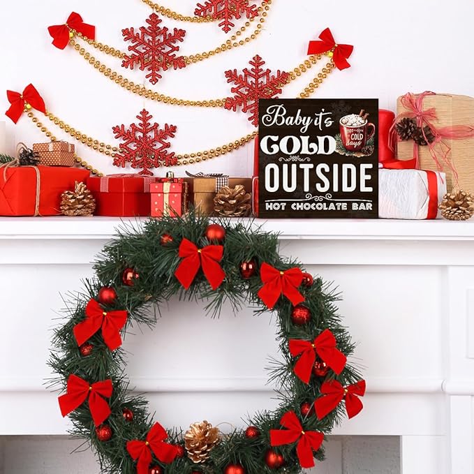 Hot Chocolate Bar Christmas Decorations - Winter Christmas Decor, Hot Cocoa Bar Wooden Sign, Home Kitchen Decor for Desk Table Shelf 5 X 5 Inches