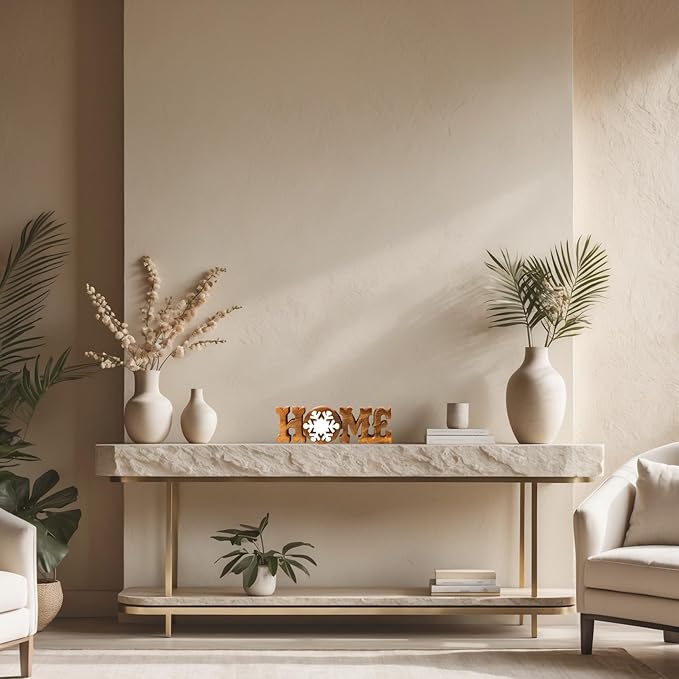 Decozen Handcrafted Solid Wood Home Letters Sculpture from Daughter, Son, Husband - Ideal for Home, Mantel, Fireplace, and Foyer Decor - Tabletop Accent