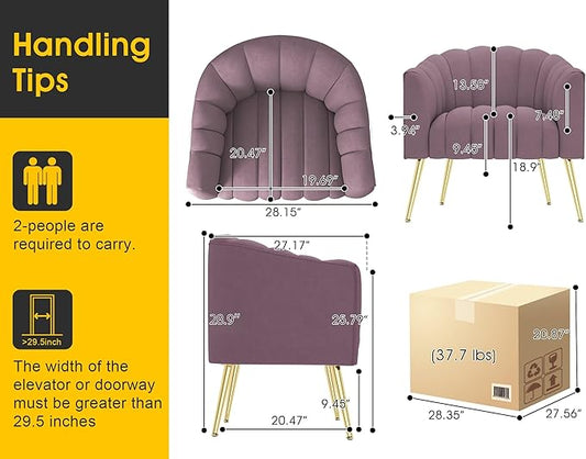 Oversized Pumpkin Couch Accent Chair, Modern Comfy Velvet Upholstered Barrel Chairs, Luxury Single Sofa Armchair for Living Room, Waiting Room, Office and Vanity, (Purple)