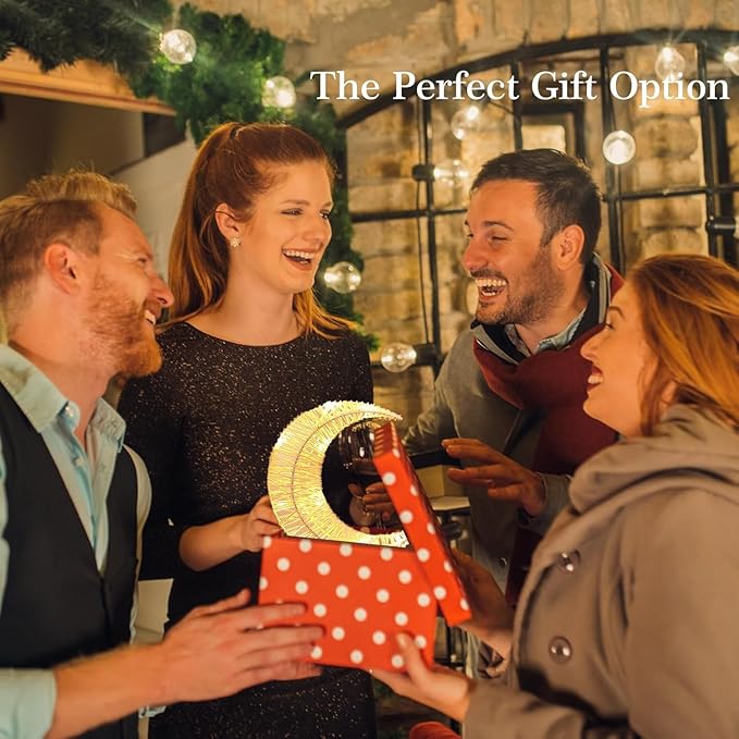 Decorative Table Lamp, Moon Shape Rattan Ramadan Desk Lamp Battery Powered Light, Winding Thread Warm LED Crescent Light Christmas Home Bedroom Romantic Bedside Desktop Nightstand Decoration, White