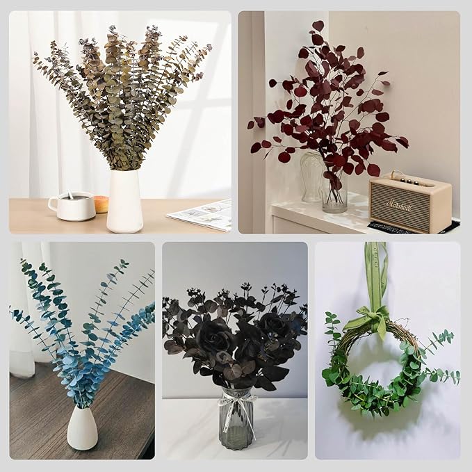 16 Pcs Dried Eucalyptus Stems, 17'' Natural Fresh Eucalyptus Leaves Branches Hanging for Shower, Preserved Real Yellow Plant Live for Home SPA Wall Bathroom Wedding Party Vase Decor