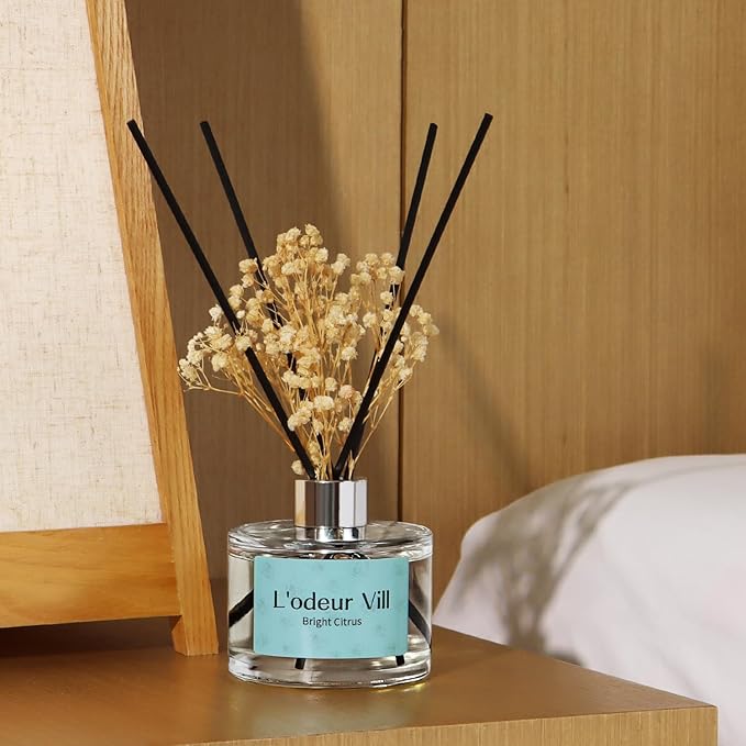 L'odeur Vill Reed Diffuser Set, 6.7 oz(200ml) Bright Citrus Scented Diffuser with 6 Oil Diffuser Sticks, Home Fragrance Essential Oil Reed Diffuser for Home Large Rooms Bathroom Shelf Decor