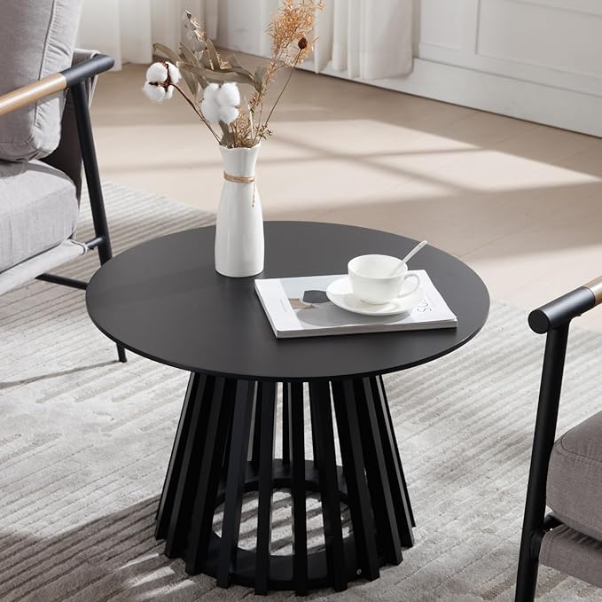 Round Coffee Table, Modern Small Side Table for Living Room, Black, 24Inch