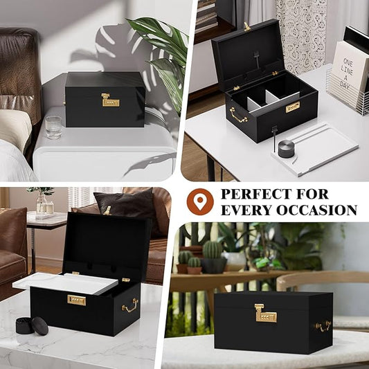 Lockable stash box with rolling tray – Premium bamboo box organizer with grinder, jars & brushes | Stylish wooden stash boxs, spacious Storage Box, great large stash box for home,Holiday Gift