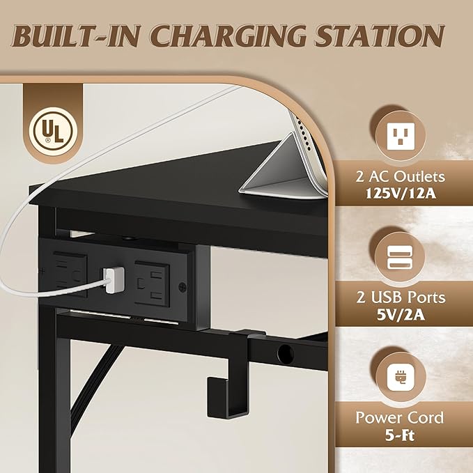 WLIVE Black Dresser with Hanging Rack for Bedroom, 3 Drawer Dresser with LED Lights & Charging Station, Fabric Dressers & Chest of Drawers, Storage Organizer with Open Shelves for Living Room