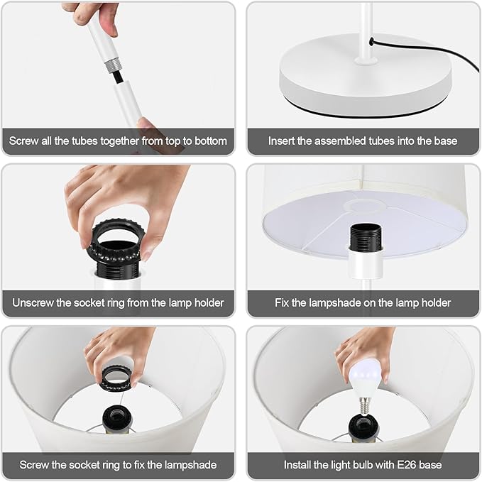 Floor Lamp White, Standing Lamp, 58" Tall Floor Lamp with Lampshade, Foot Pedal Switch, Modern Small Floor Lamps for Living Room/Bedroom/Classroom/Kids Room, White Lamp for Girls' Gift(Without Bulb)