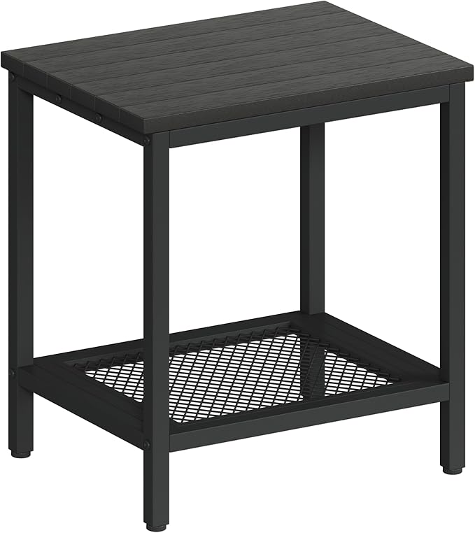 Outdoor Side Table with Storage, 2-Tier Patio End Tables Weather Resistant, Black Outdoor Accent Table,Small Side Table for Pool, Deck, Garden