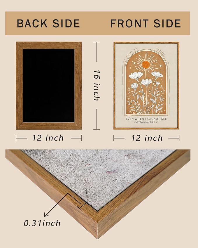 ARPEOTCY 12x16 Inch Christian Wall Art, Framed Canvas Bible Verse Sign “Even When I Cannot See” Minimalist Boho Floral Decor for Bedroom Living Room Prayer Room Faith Gift