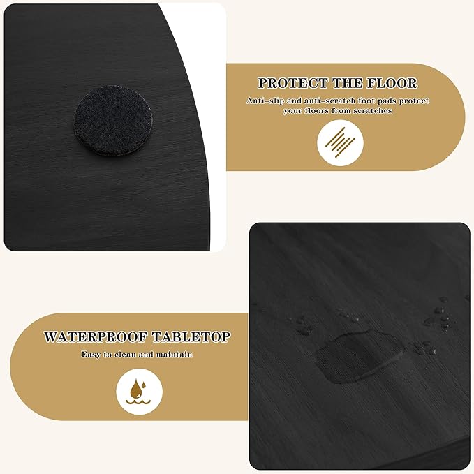 Round Coffee Table, 2 Piece Coffee Table Set with Storage Space and Sliding Door, Modern Fluted Coffee Side Table for Living Room, Office, Bedroom (Black)