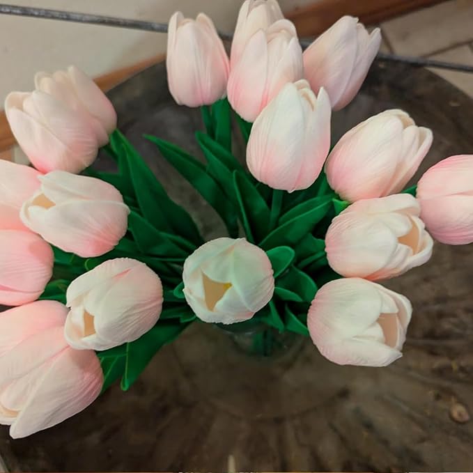 ABAJI 20PCS Tulip Artificial Flowers 12.6inch Real Touch for Wedding Decor Banquet Party Home Hotel Office Decoration Holiday Anniversary Celebration Faux Sterm