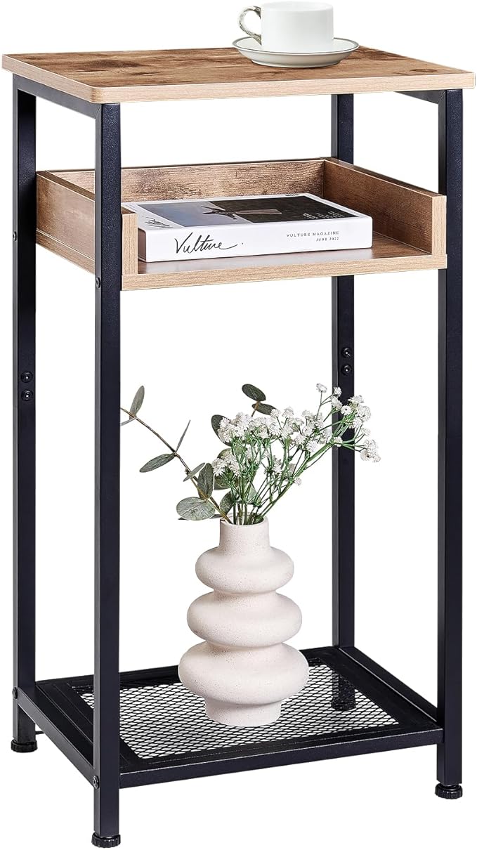 Tall Side Table, 30 inch High End Table, Small Entryway Table, Bedside Table for Living Room and Bedroom, Greige & Black