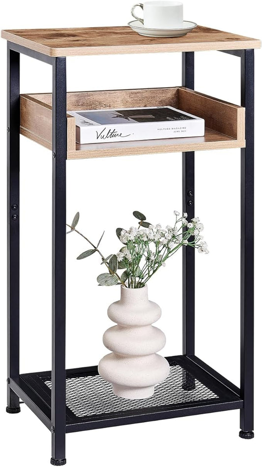 Tall Side Table, 30 inch High End Table, Small Entryway Table, Bedside Table for Living Room and Bedroom, Greige & Black