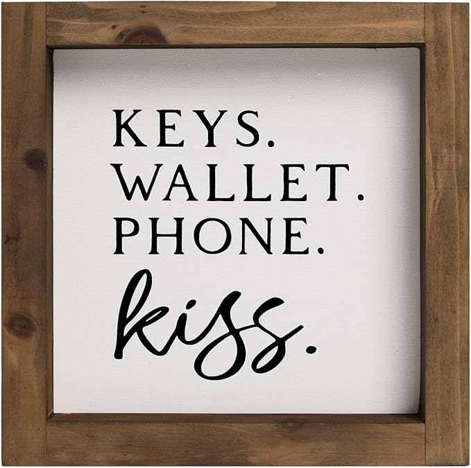 flangairy Keys Wallet Phone Kiss Sign, 6 Inch Wooden Entryway Table Wall Decor Ideas, Foyer Entry Home Decorations